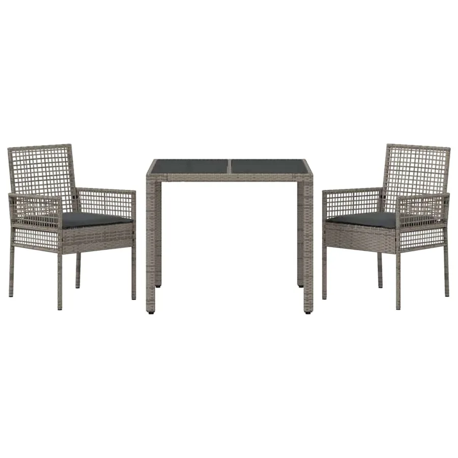 Ensemble de salle à manger pour jardin 3 pcs Gris polyrotin - 7
