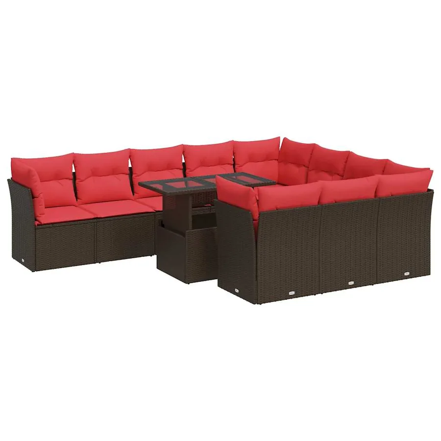 Salon de jardin et coussins 11 pcs marron résine tressée acacia - 2