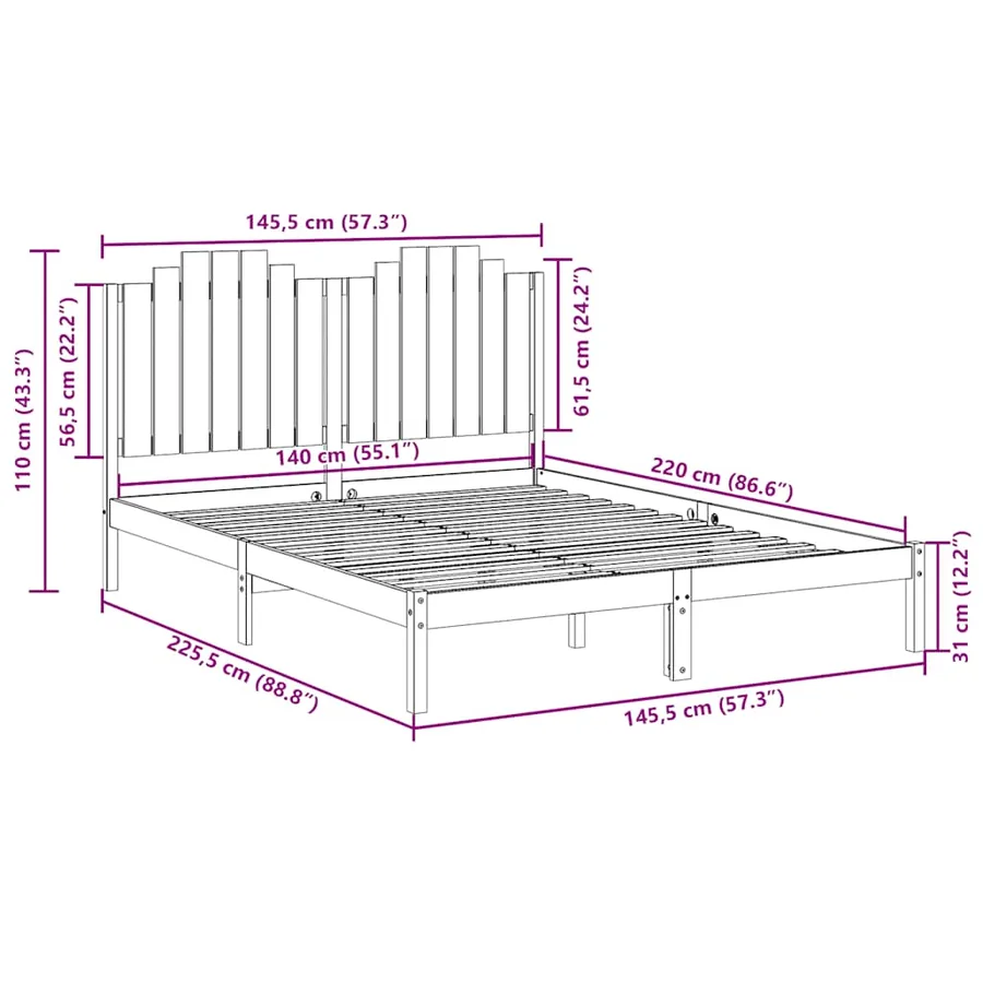 Cadre de lit extra long sans matelas 140x220 cm bois massif - 9