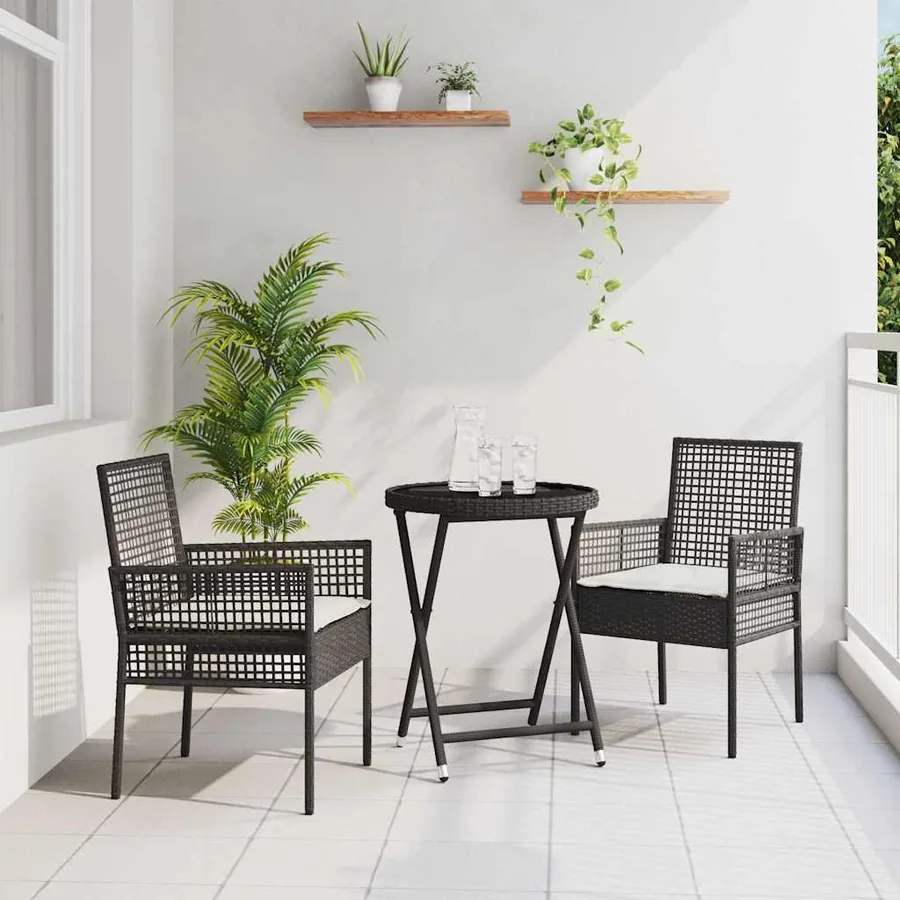 Ensemble bistro de jardin 3 pcs Noir polyrotin