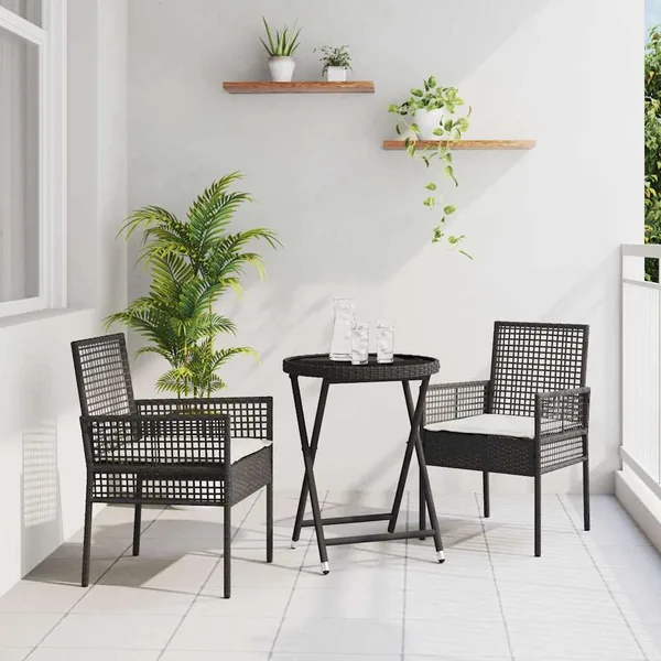 Ensemble bistro de jardin 3 pcs Noir polyrotin