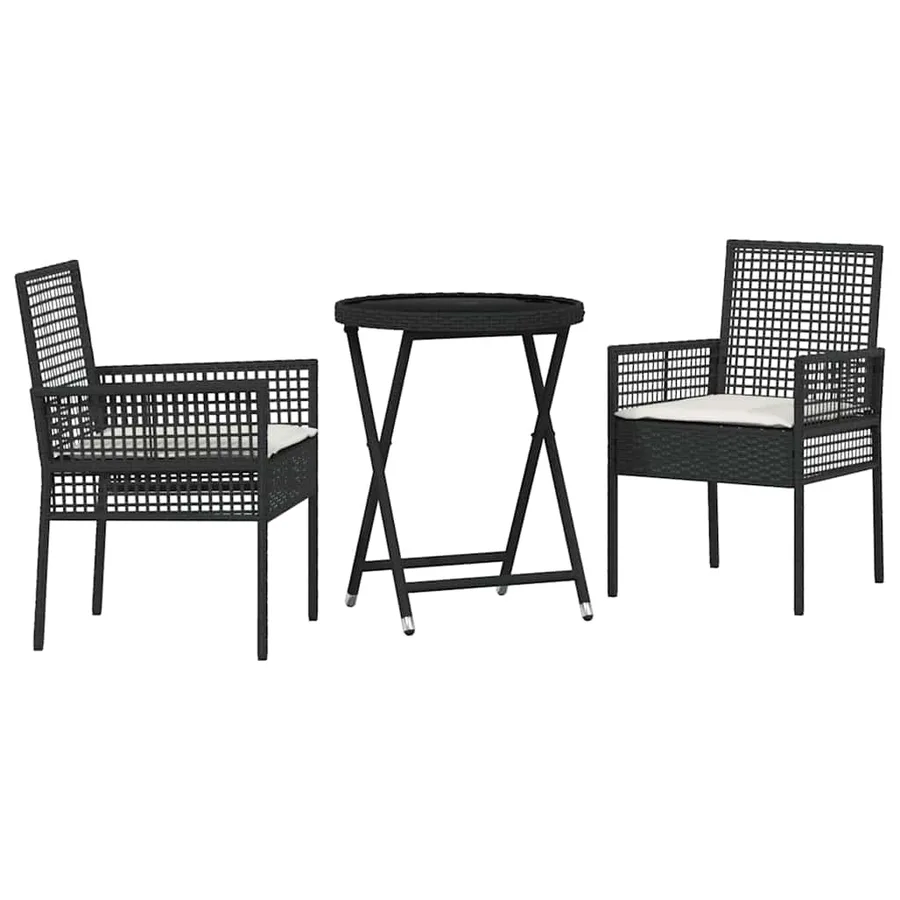 Ensemble bistro de jardin 3 pcs Noir polyrotin - 2