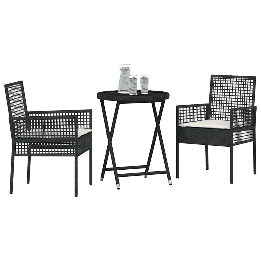 Ensemble bistro de jardin 3 pcs Noir polyrotin - 3