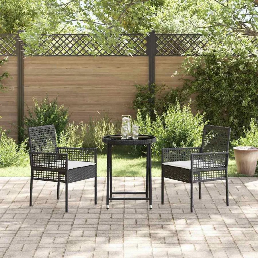 Ensemble bistro de jardin 3 pcs Noir polyrotin - 4