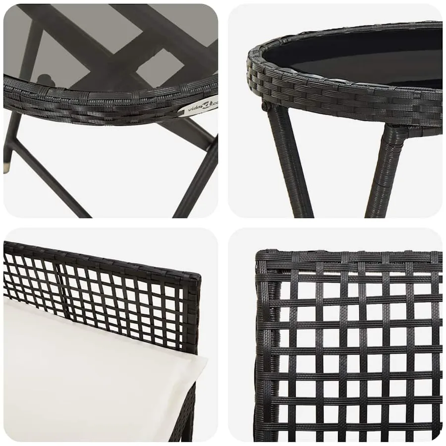 Ensemble bistro de jardin 3 pcs Noir polyrotin - 9