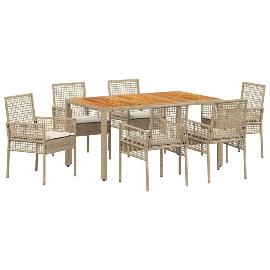 Ensemble de salle à manger pour jardin 7 pcs Beige polyrotin - 2