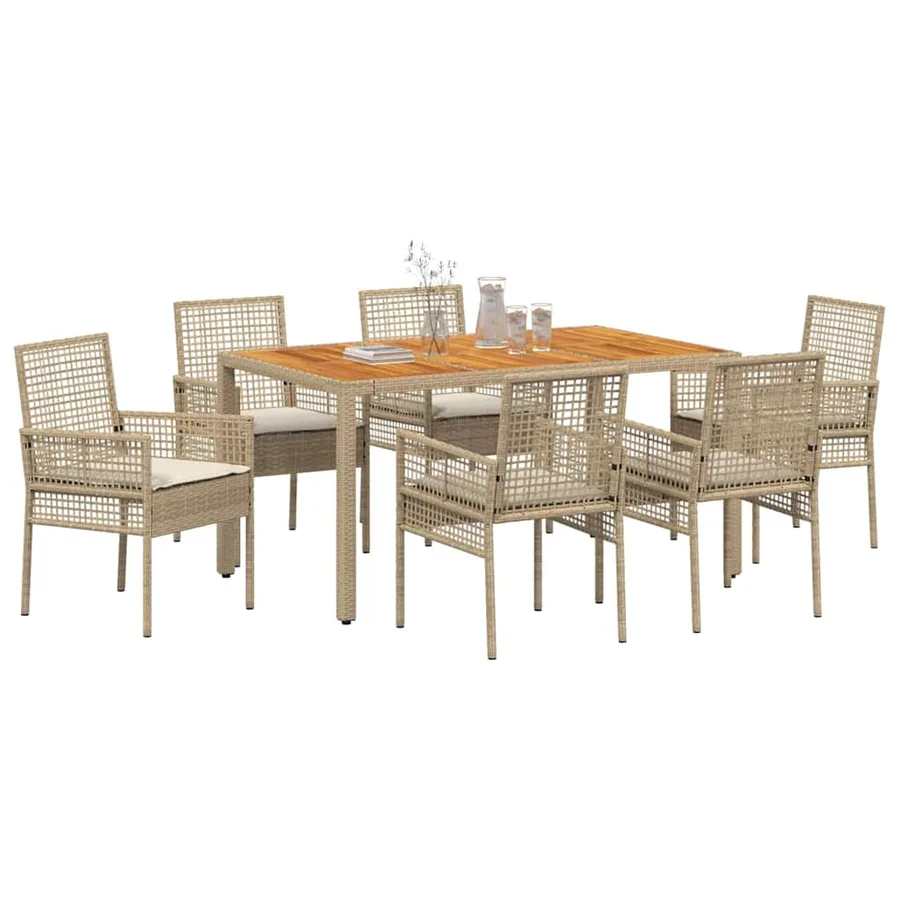 Ensemble de salle à manger pour jardin 7 pcs Beige polyrotin - 3