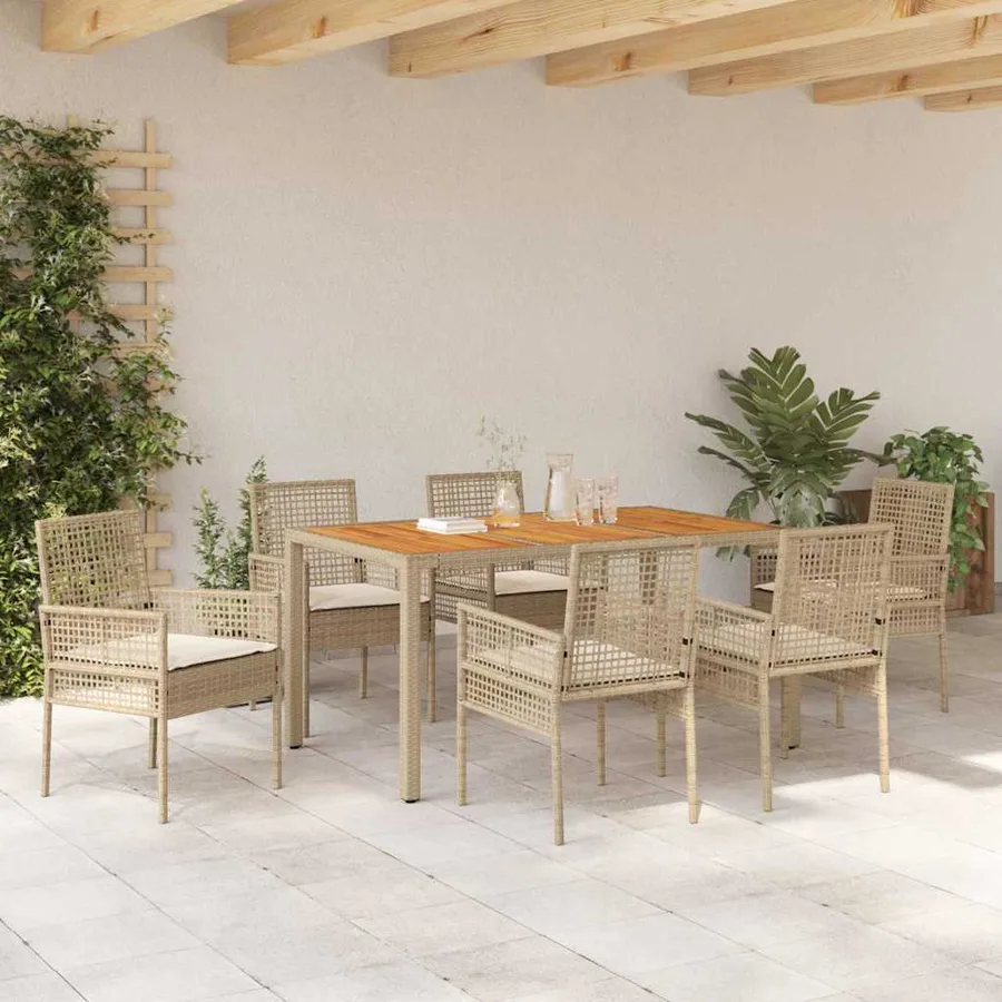 Ensemble de salle à manger pour jardin 7 pcs Beige polyrotin - 4