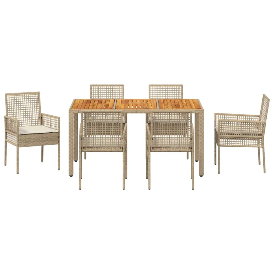 Ensemble de salle à manger pour jardin 7 pcs Beige polyrotin - 7