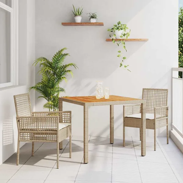 Ensemble de salle à manger pour jardin 3 pcs Beige polyrotin