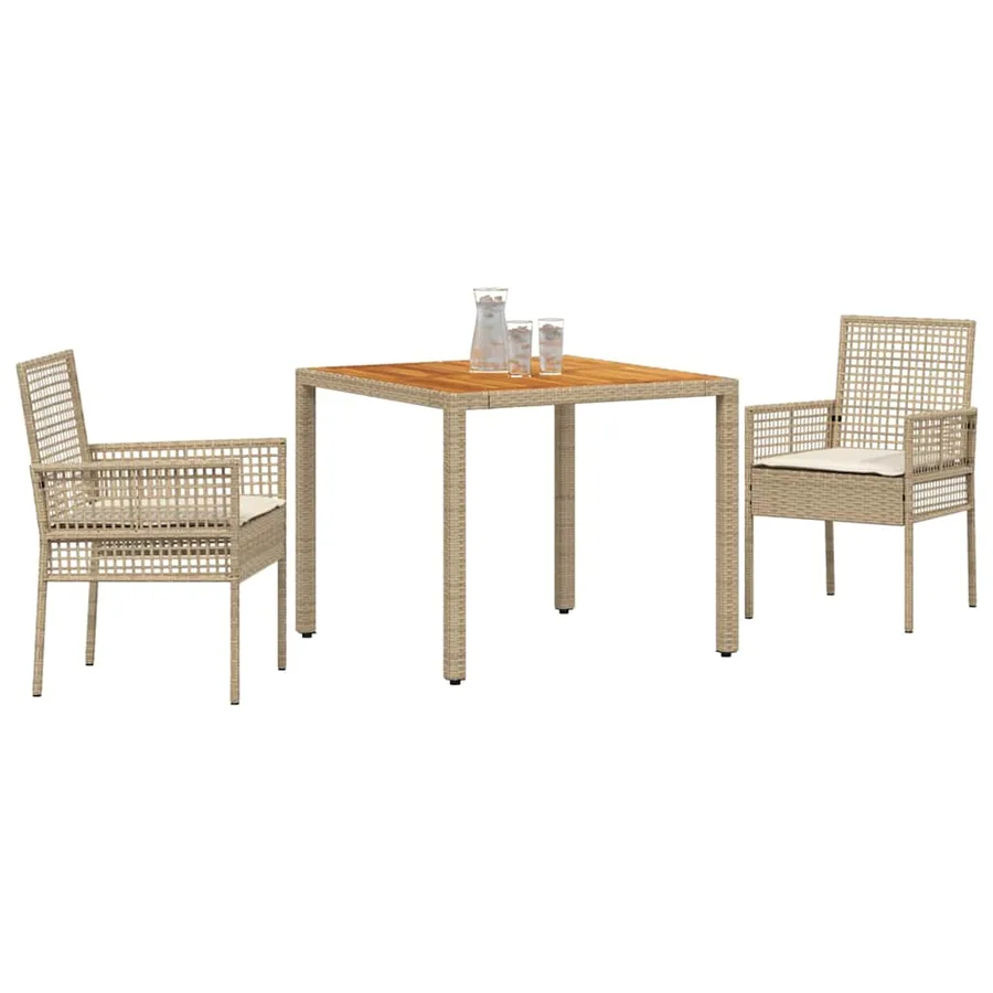 Ensemble de salle à manger pour jardin 3 pcs Beige polyrotin - 3