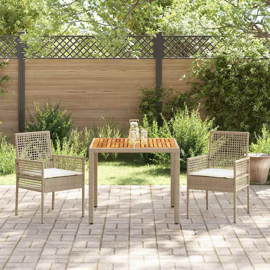 Ensemble de salle à manger pour jardin 3 pcs Beige polyrotin - 4