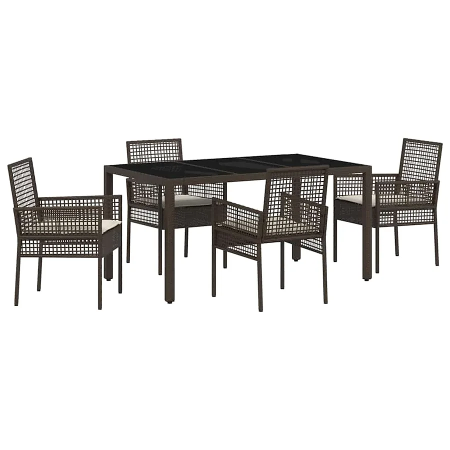 Ensemble de salle à manger pour jardin 5 pcs Marron polyrotin - 2