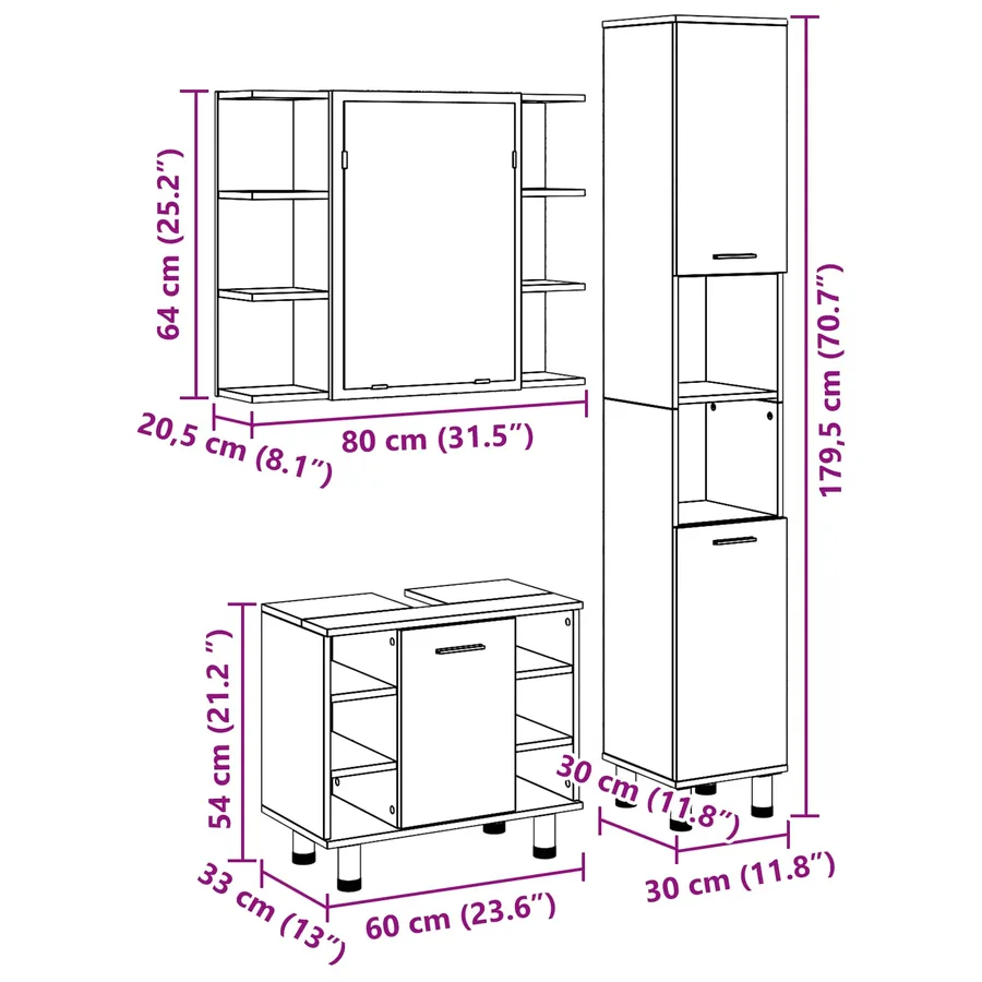 Ensemble de mobilier de salle de bain avec étagère 3 pcs Noir - 19