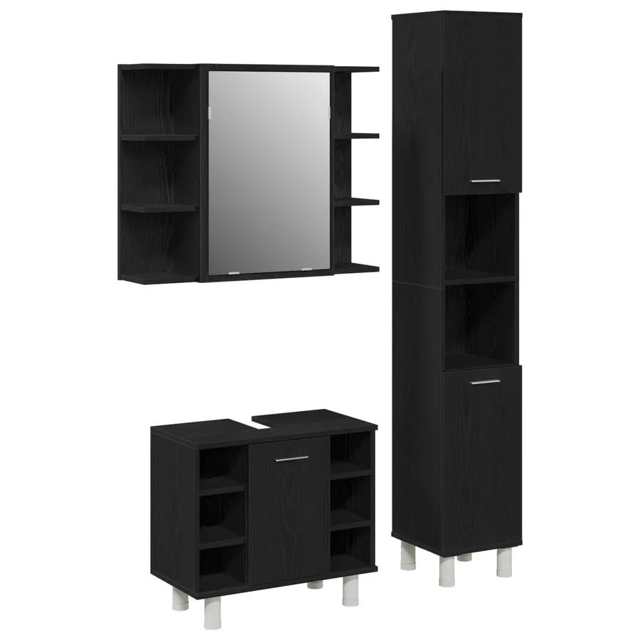Ensemble de mobilier de salle de bain avec étagère 3 pcs Noir - 2