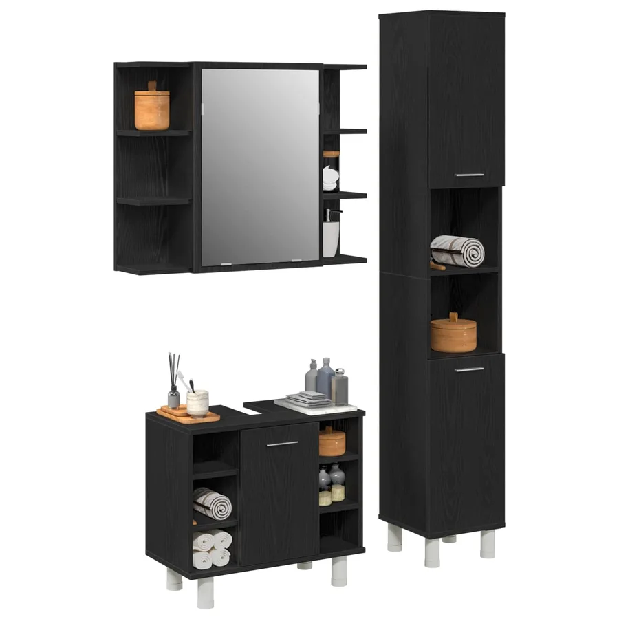 Ensemble de mobilier de salle de bain avec étagère 3 pcs Noir - 3
