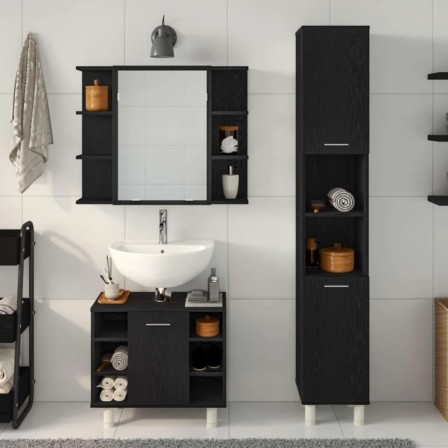 Ensemble de mobilier de salle de bain avec étagère 3 pcs Noir - 4