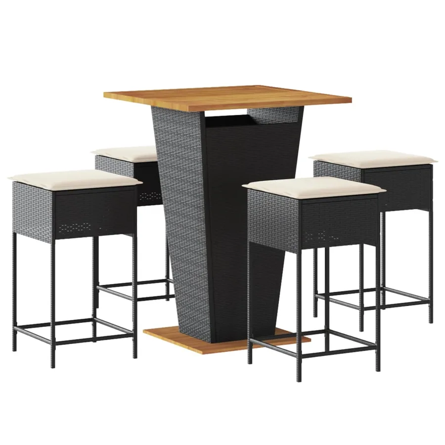 Ensemble de bar de jardin 5 pcs avec coussins noir poly rotin - 2