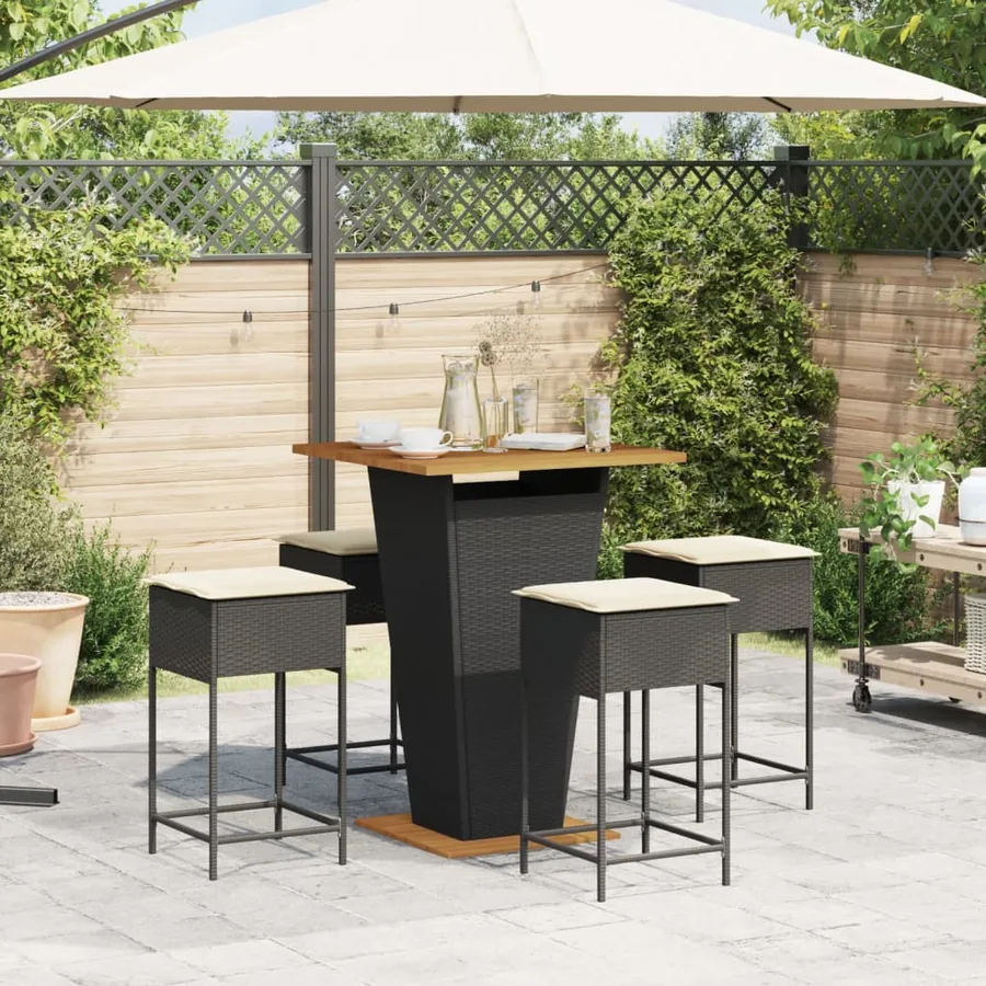 Ensemble de bar de jardin 5 pcs avec coussins noir poly rotin - 3