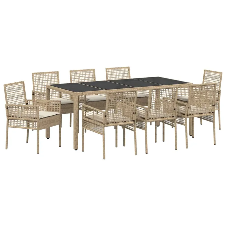 Ensemble de salle à manger pour jardin 9 pcs Beige polyrotin - 2
