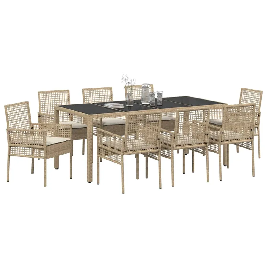 Ensemble de salle à manger pour jardin 9 pcs Beige polyrotin - 3