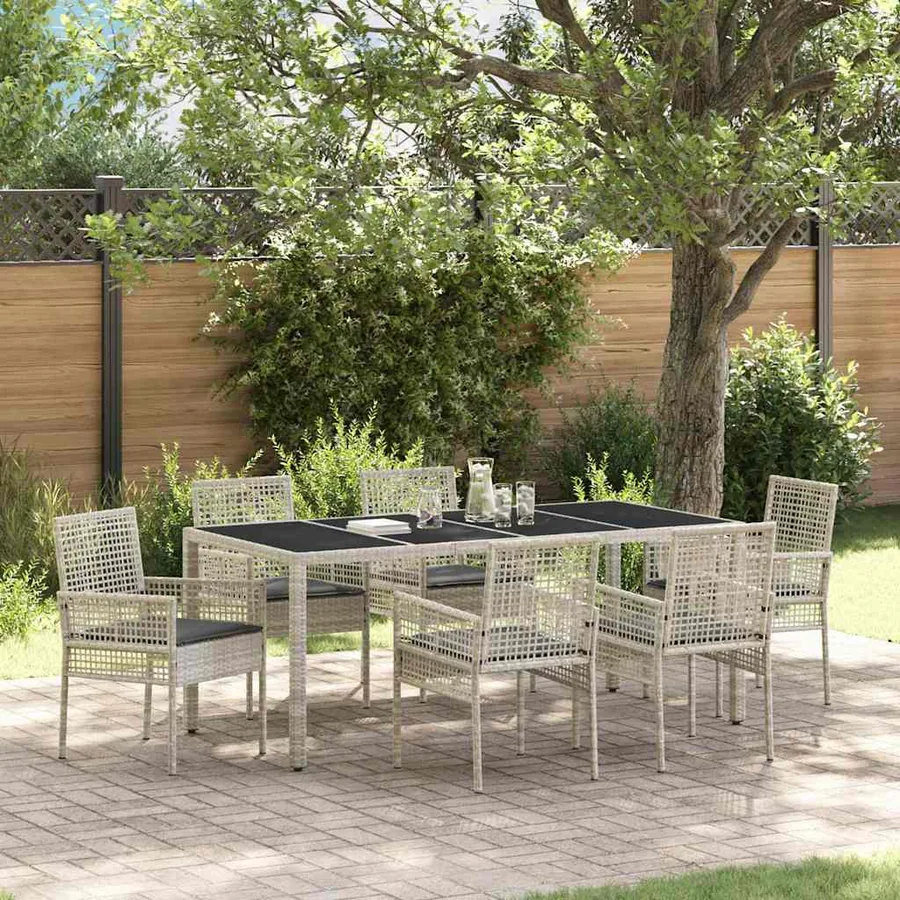 Ensemble de salle à manger pour jardin 7 pcs Gris clair