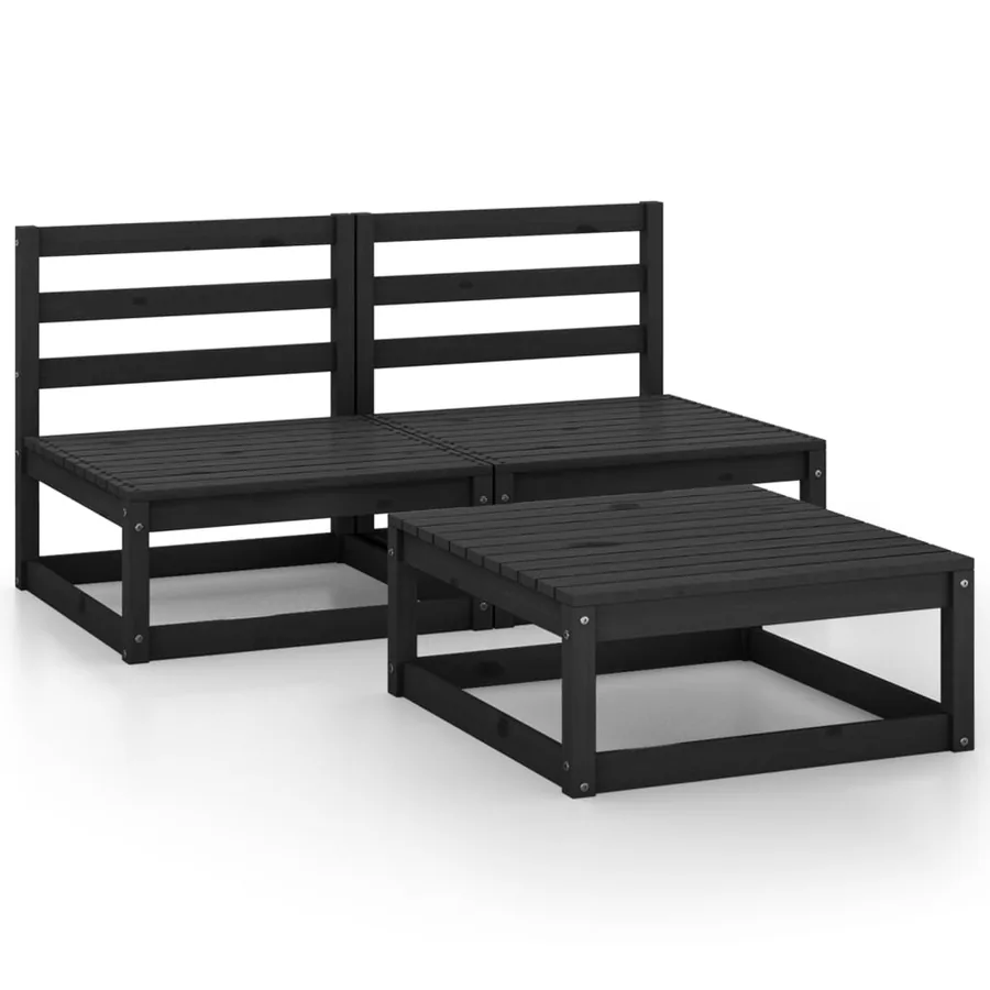 Salon de jardin 3 pcs noir bois de pin massif - 2