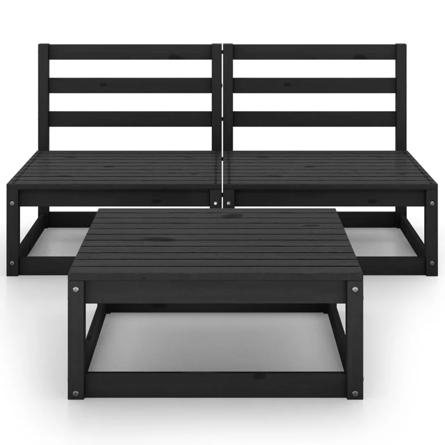 Salon de jardin 3 pcs noir bois de pin massif - 3