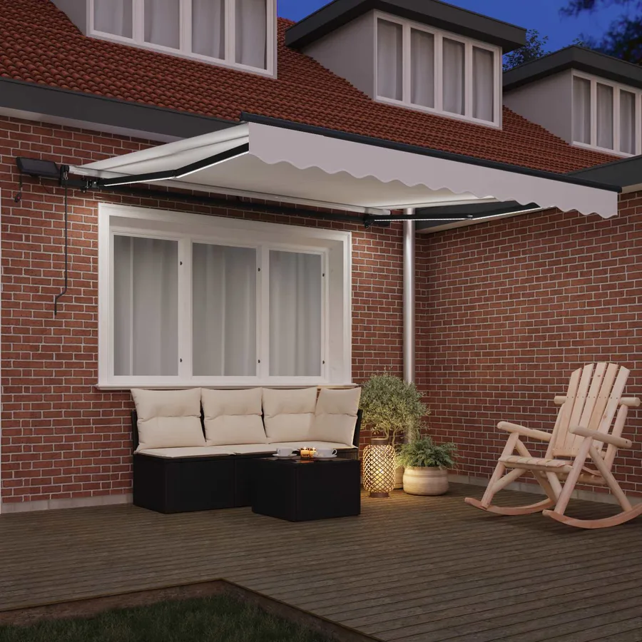 Auvent rétractable Blanc 300 x 250 cm Tissu et Aluminium - 3