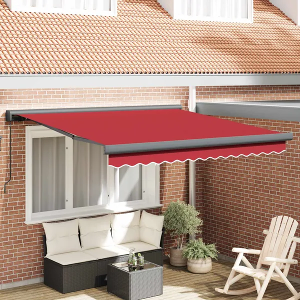 Auvent rétractable Rouge 350 x 250 cm Toile et Aluminium