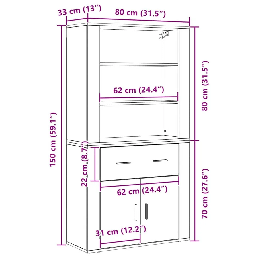 Haut Armoire Chêne noir 80 x 33 x 150 cm Bois d'ingénierie - 13