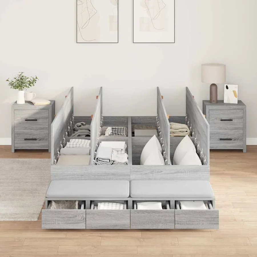 Cadre de lit avec rangement avec tiroir Gris Sonoma 120 cm