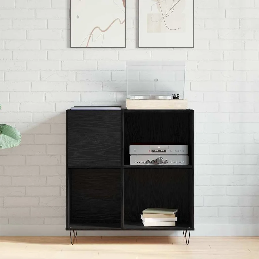 Meuble à vinyles Chêne noir 85 x 38 x 89 cm Bois d'ingénierie - 4
