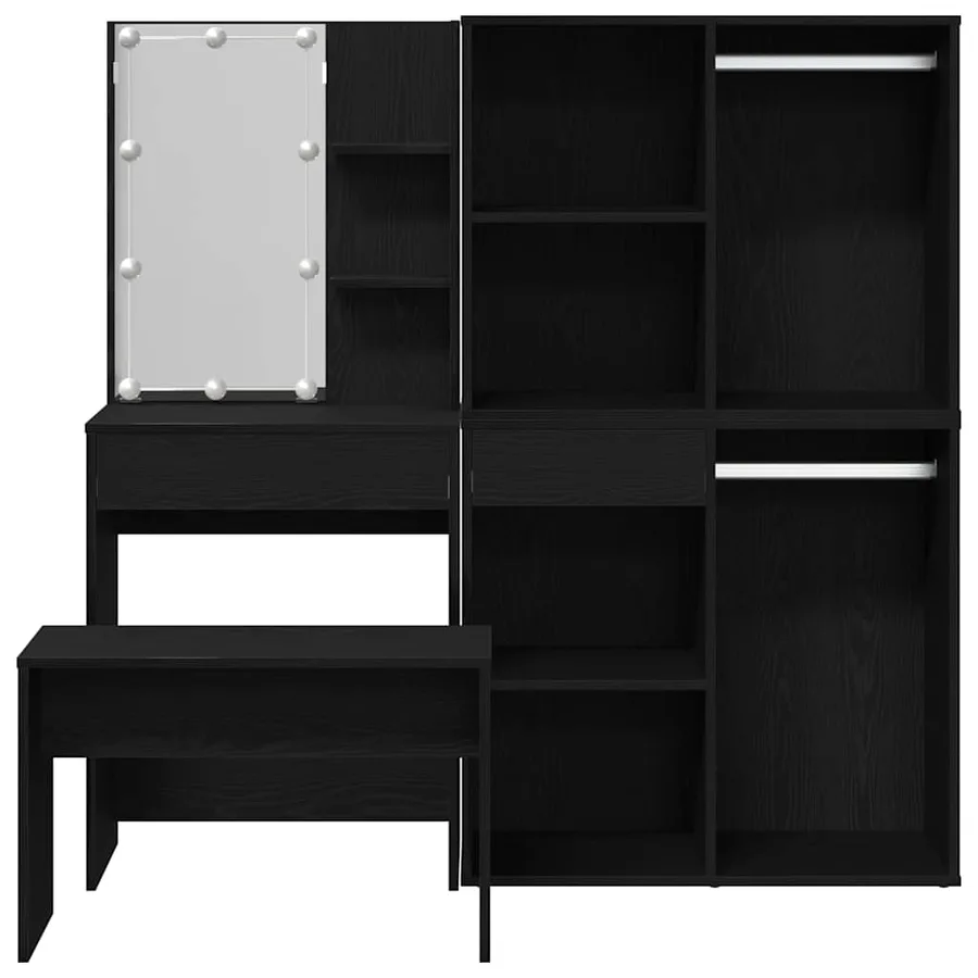 Ensemble de table de maquillage avec LED 4 pcs Chêne noir - 11