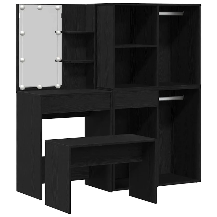 Ensemble de table de maquillage avec LED 4 pcs Chêne noir - 2