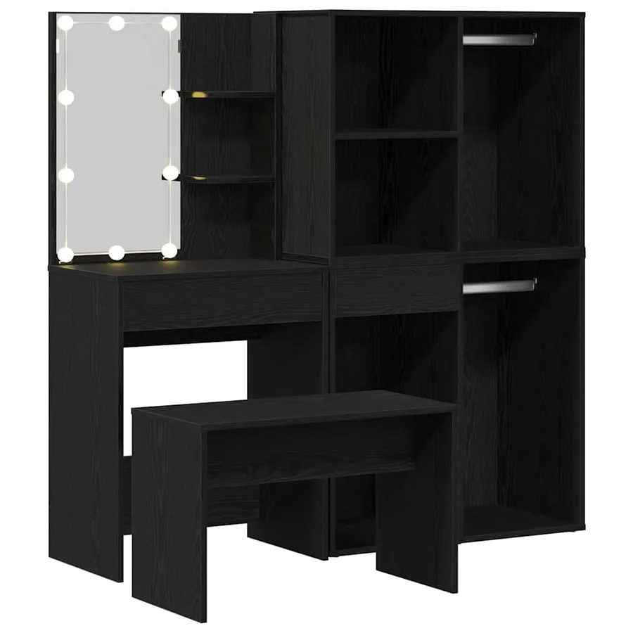 Ensemble de table de maquillage avec LED 4 pcs Chêne noir - 5