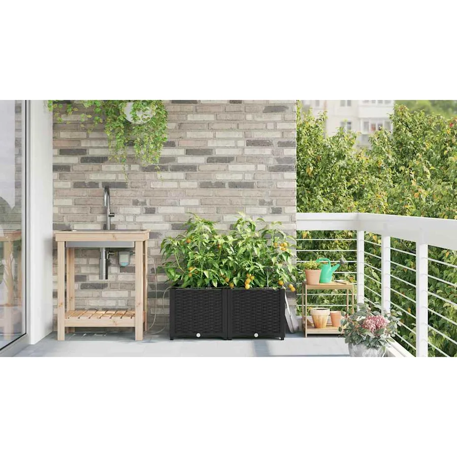 Cache-pot de jardin 2 pc Noir 80 x 40 x 37,5 cm PP - 4