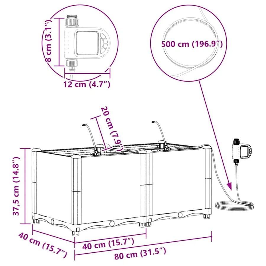 Cache-pot de jardin 2 pc Noir 80 x 40 x 37,5 cm PP - 8