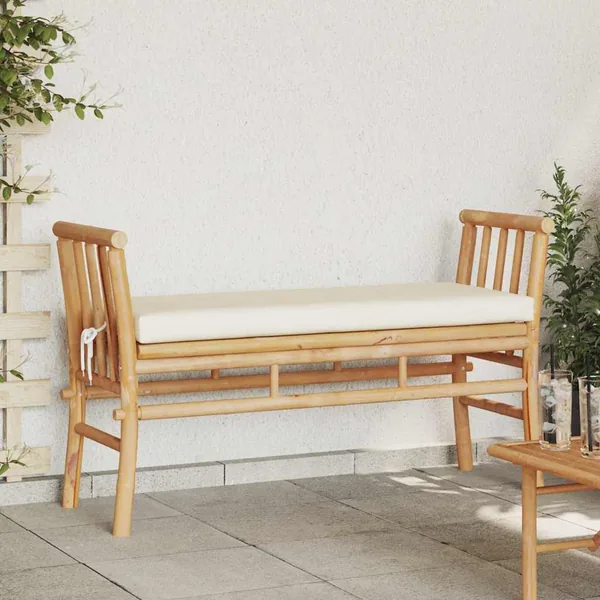 Banc de jardin avec coussin Marron 110 x 38 x 65cm Bambou