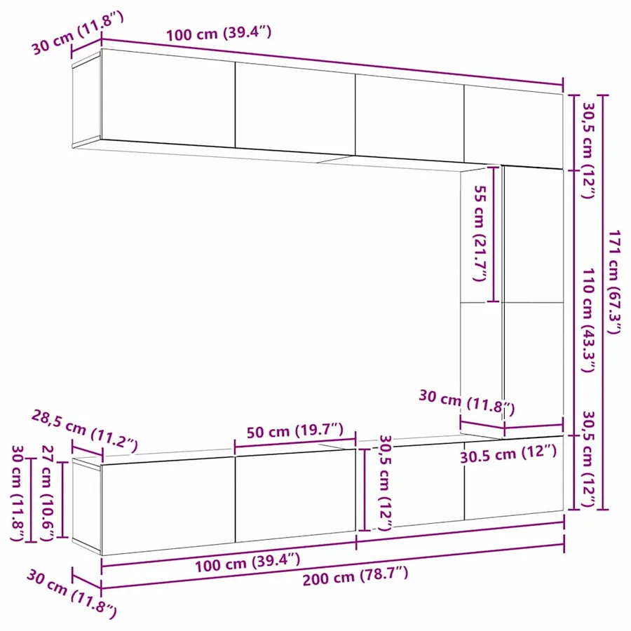 Ensemble meuble TV 5 pcs Chêne noir Bois d'ingénierie - 13