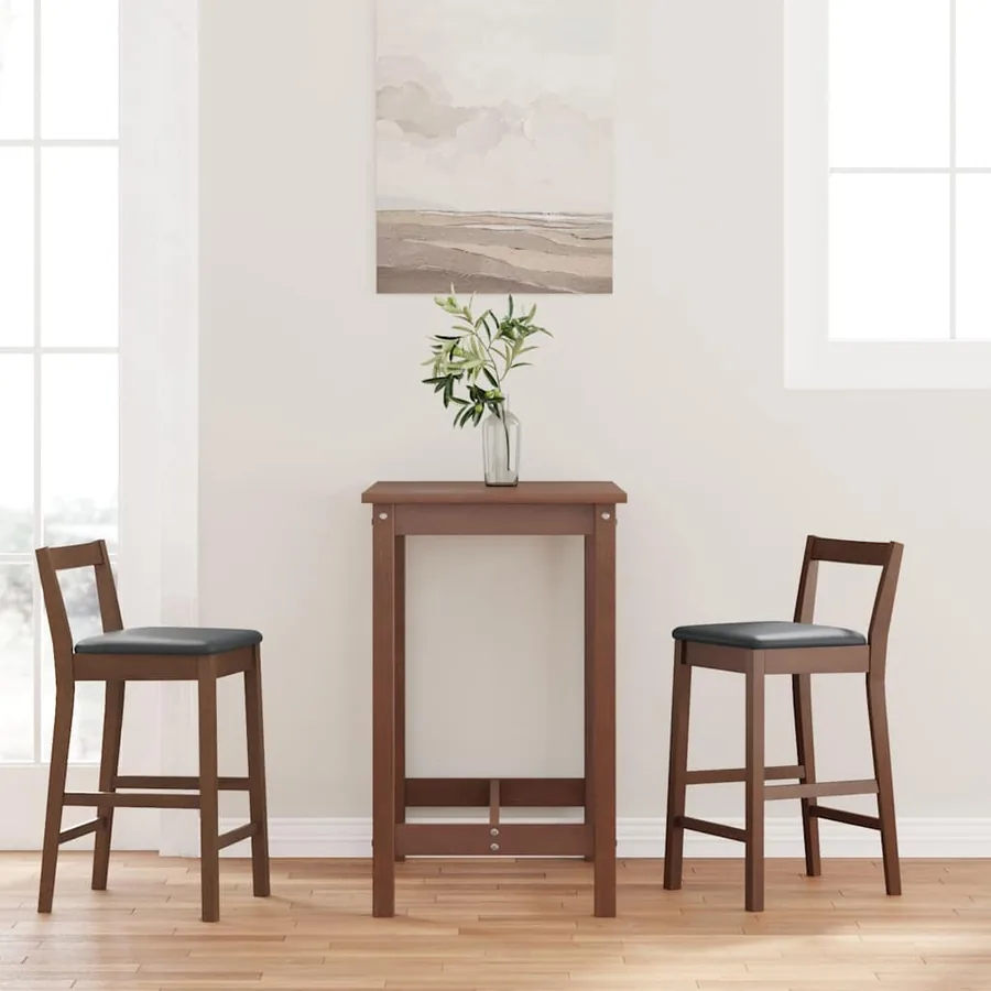 Tabourets de bar avec coussins (lot de 2) en bois massif marron et caoutchouc