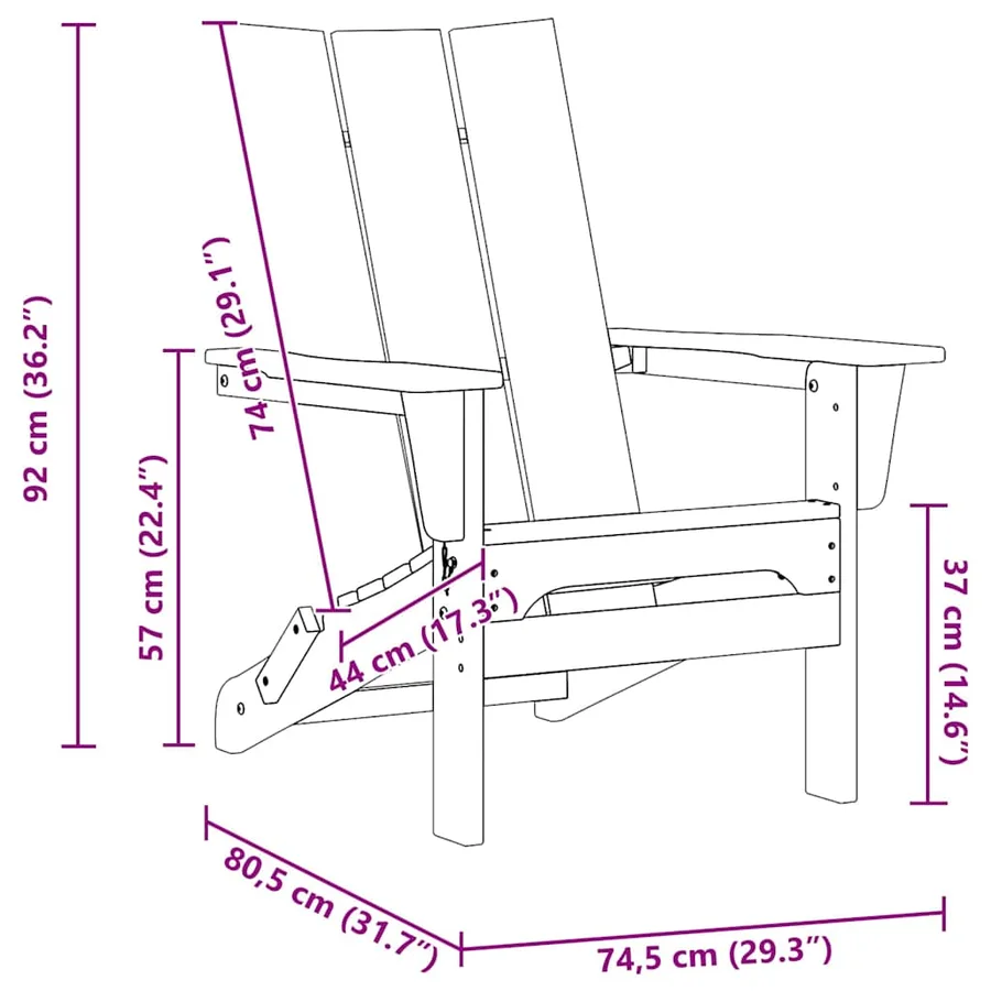 Chaise Adirondack pliante Blanc 80,5 x 74,5 x 92 cm HDPE - 11