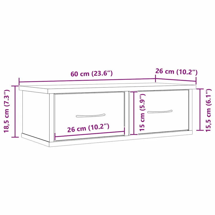 Meuble mural Chêne noir 60 x 26 x 18,5 cm Bois d'ingénierie - 12