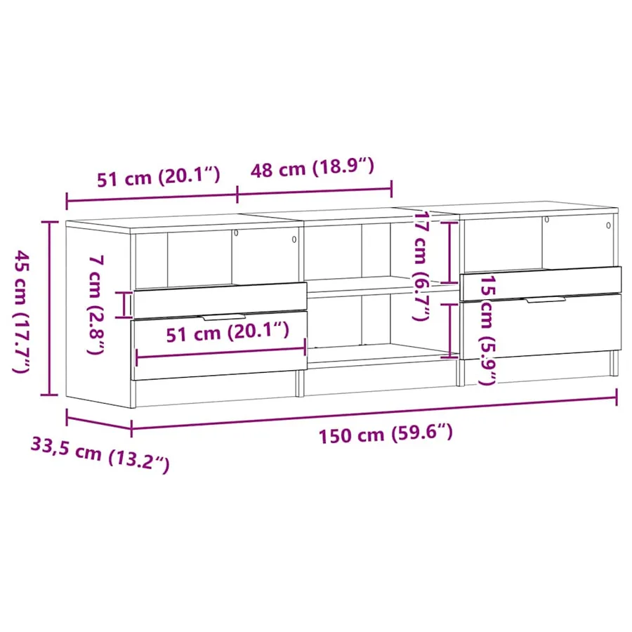 Meuble TV Chêne noir 150 x 33,5 x 45 cm Bois d'ingénierie - 8