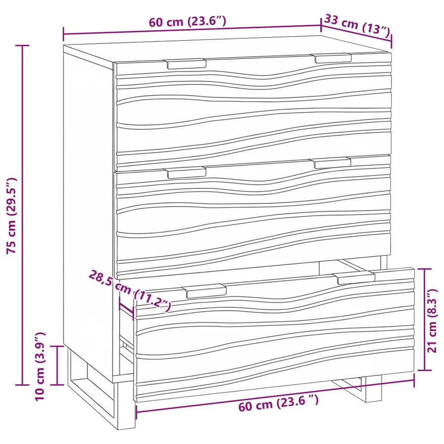Buffet Blanc 60 x 33.5 x 75 cm Bois de manguier massif - 11