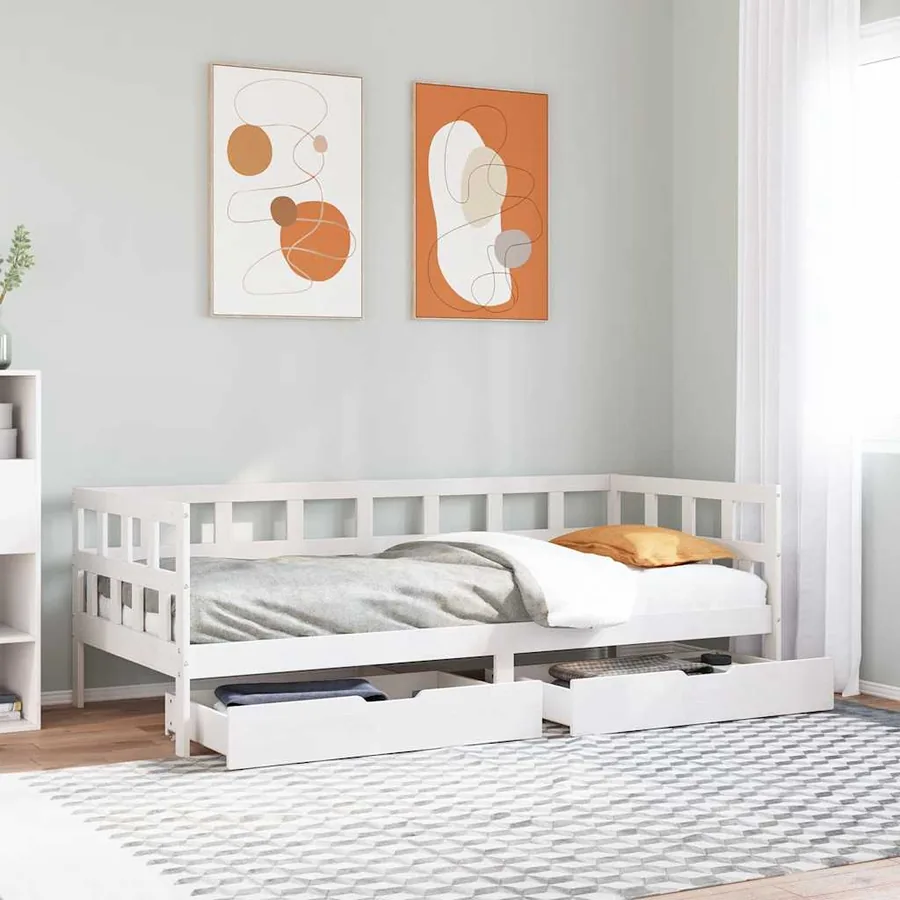 Lit de jour et tiroirs sans matelas blanc 80x200 cm bois massif