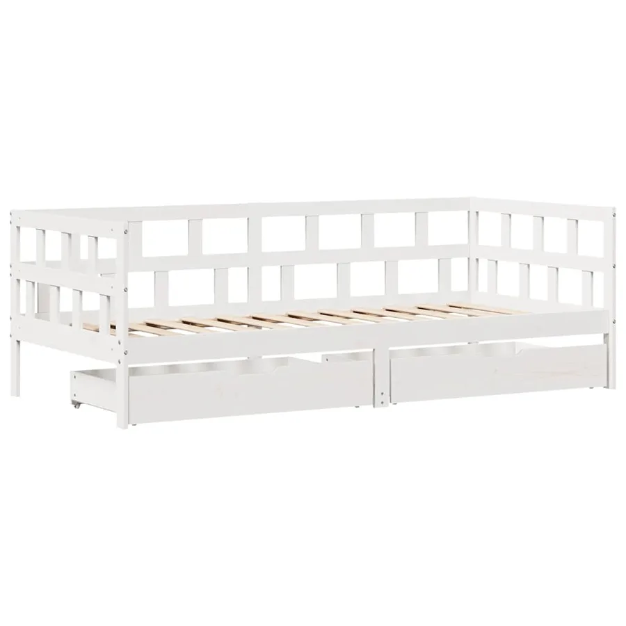 Lit de jour et tiroirs sans matelas blanc 80x200 cm bois massif - 3