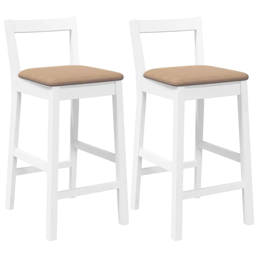 Tabourets de bar avec coussins (lot de 2) en bois massif blanc et caoutchouc - 2