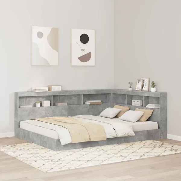Lit Bibliothèque Gris béton 140 x 200 cm Bois d'ingénierie