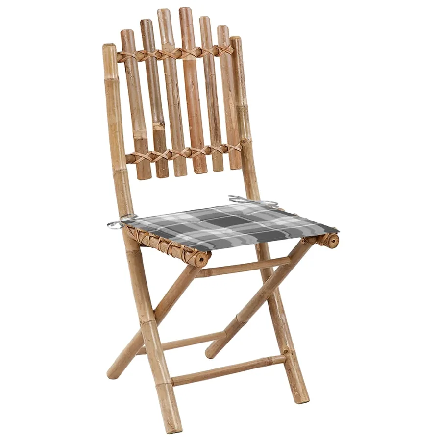 Chaises pliables de jardin lot de 2 avec coussins Bambou - 2
